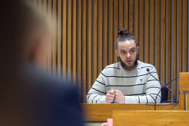 Brandon Gordon, brother of Daniel J. Gordon, addresses Kyle Cooper during his victim impact statement Thursday, May 22, 2025, in Whiteside County Court. Gordon expressed his heavy loss and how it will affect his daughter.