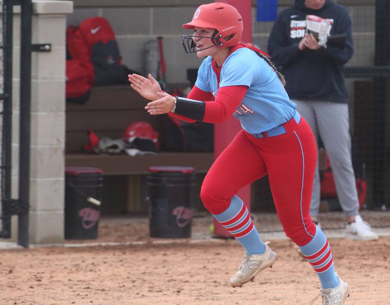 Ottawa's Bobbi Snook runs home after hitting a two-run homerun against L-P on Monday, April 21, 2025 at the L-P Athletic Complex in La Salle.