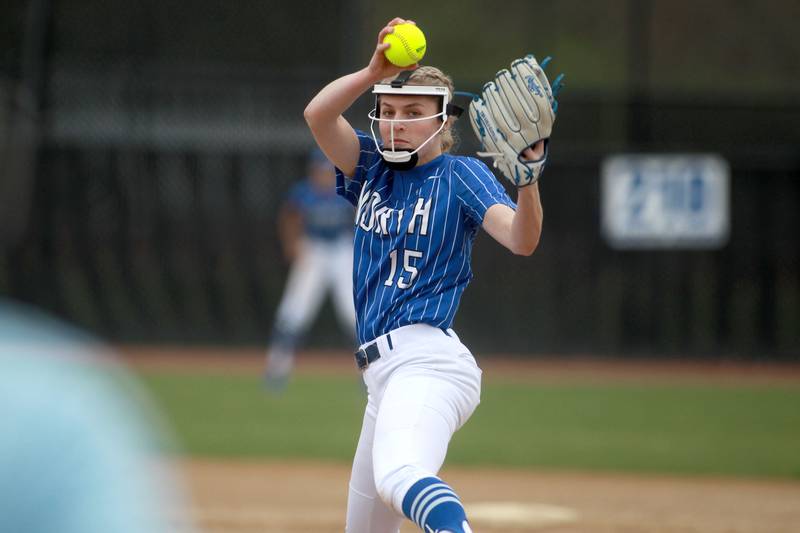 St. Charles North's Paige Murray pitches during a game against St. Charles East on Friday, April 25, 2025 at St. Charles North.